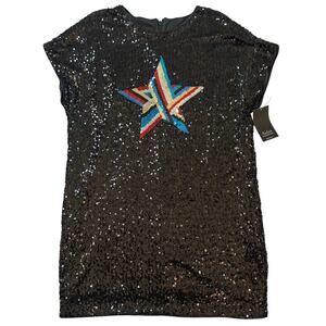 Aidan Mattox Black/Rainbow, Short Sleeve, Sequin, Star, Shirt Mini Dress NWT- 12